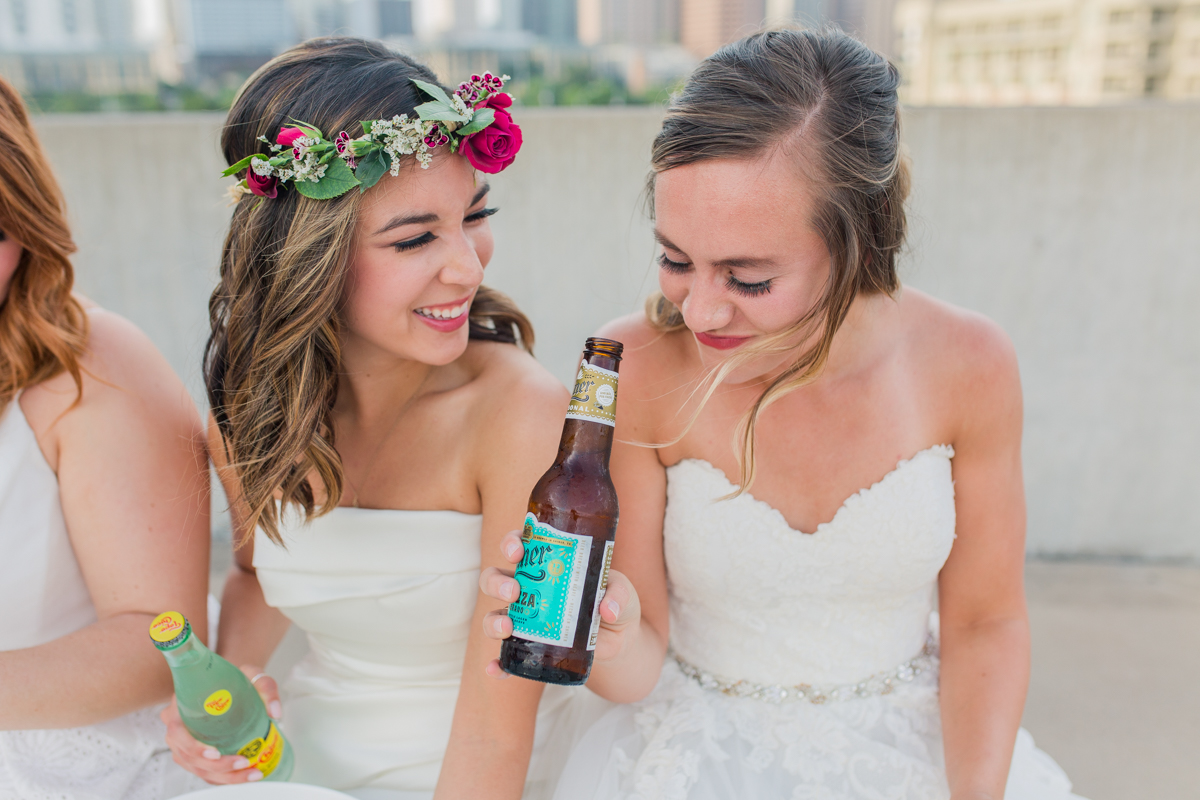 Shiner Beer Friends in wedding dresses photo shoot