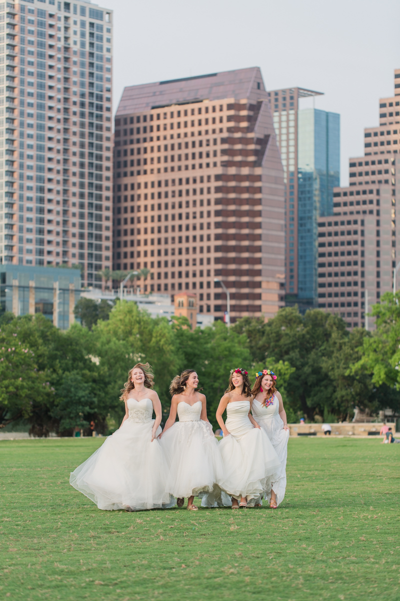 Downtown Austin Texas Friends in Wedding Dresses