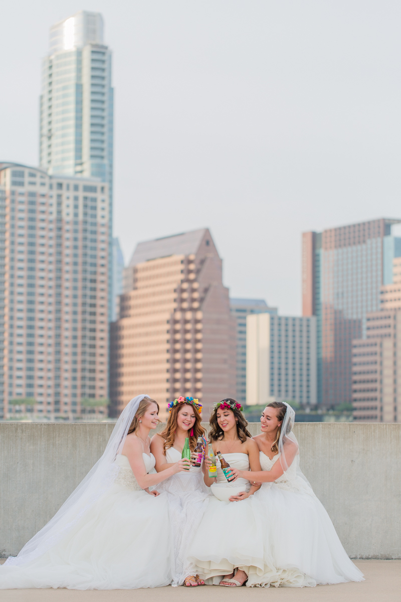 Friends in wedding dresses photo shoot Austin texas