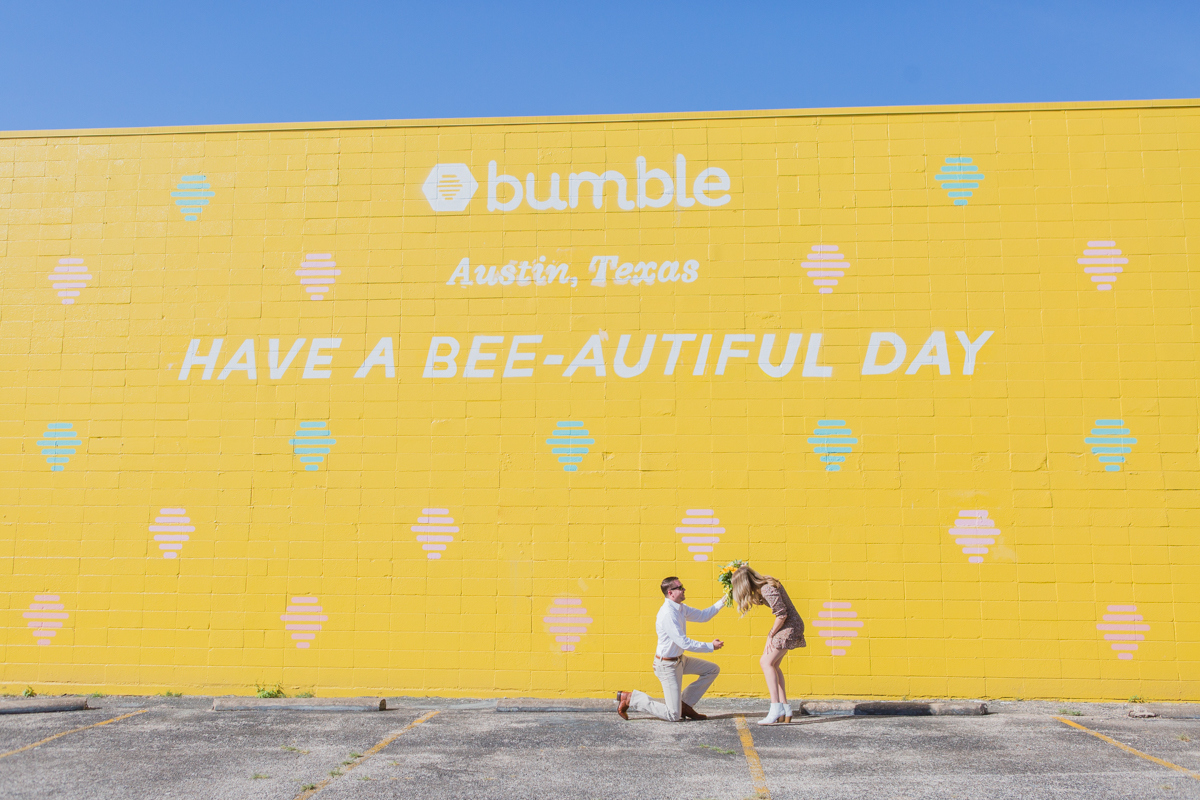 Travis' Proposal to Mackenzie at Austin Bumble HQ Yellow Wall