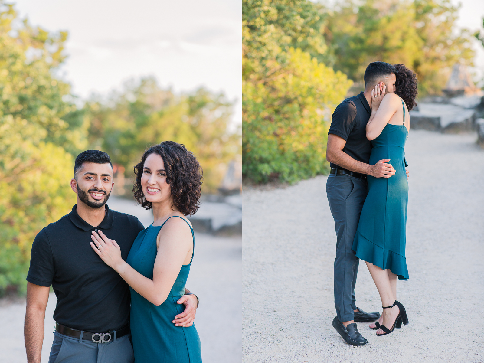 green dress engagement photos