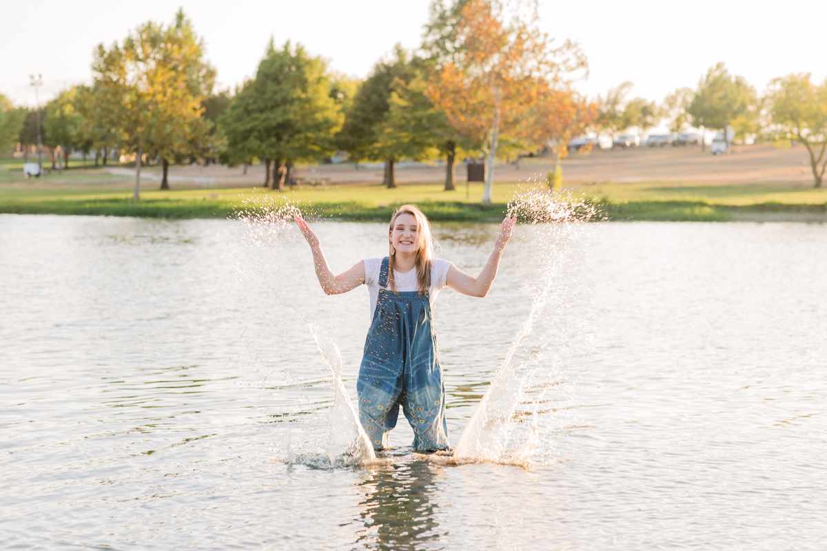 Lake Splashing Senior Photos