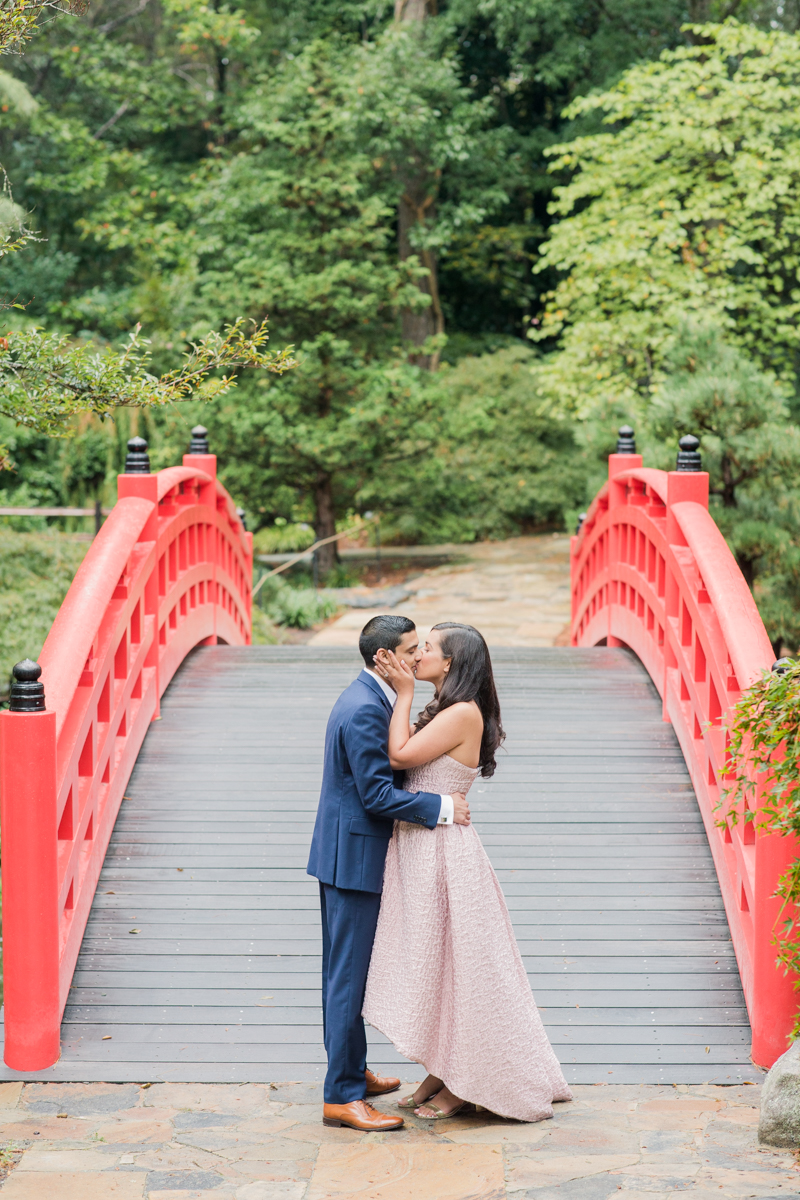 Duke Gardens Engagement Photos red bridge