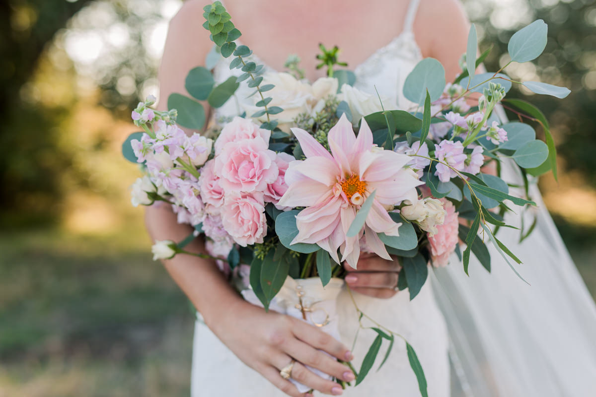 Pink Teal Bridal Bouquet Detail Pictures