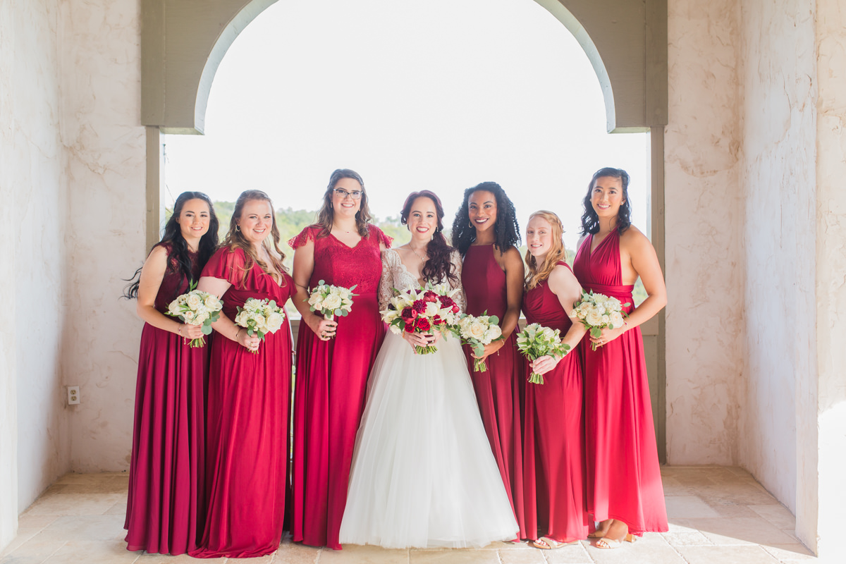 Red bridesmaid dresses winter wedding