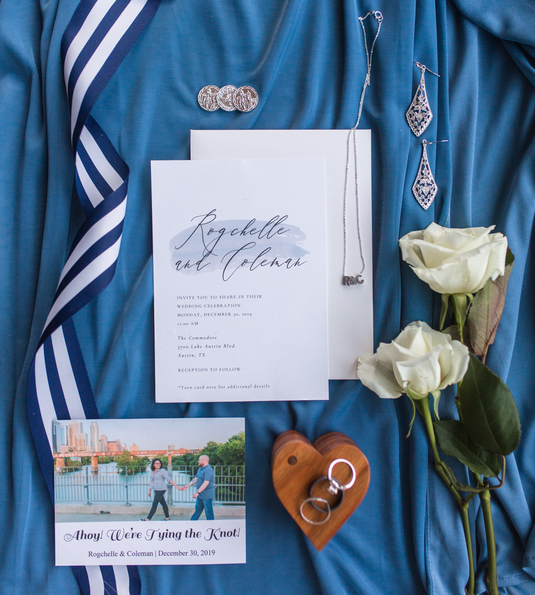 blue wedding details boat sailing