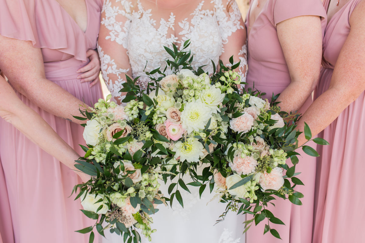 pink bridesmaid dresses bouquet