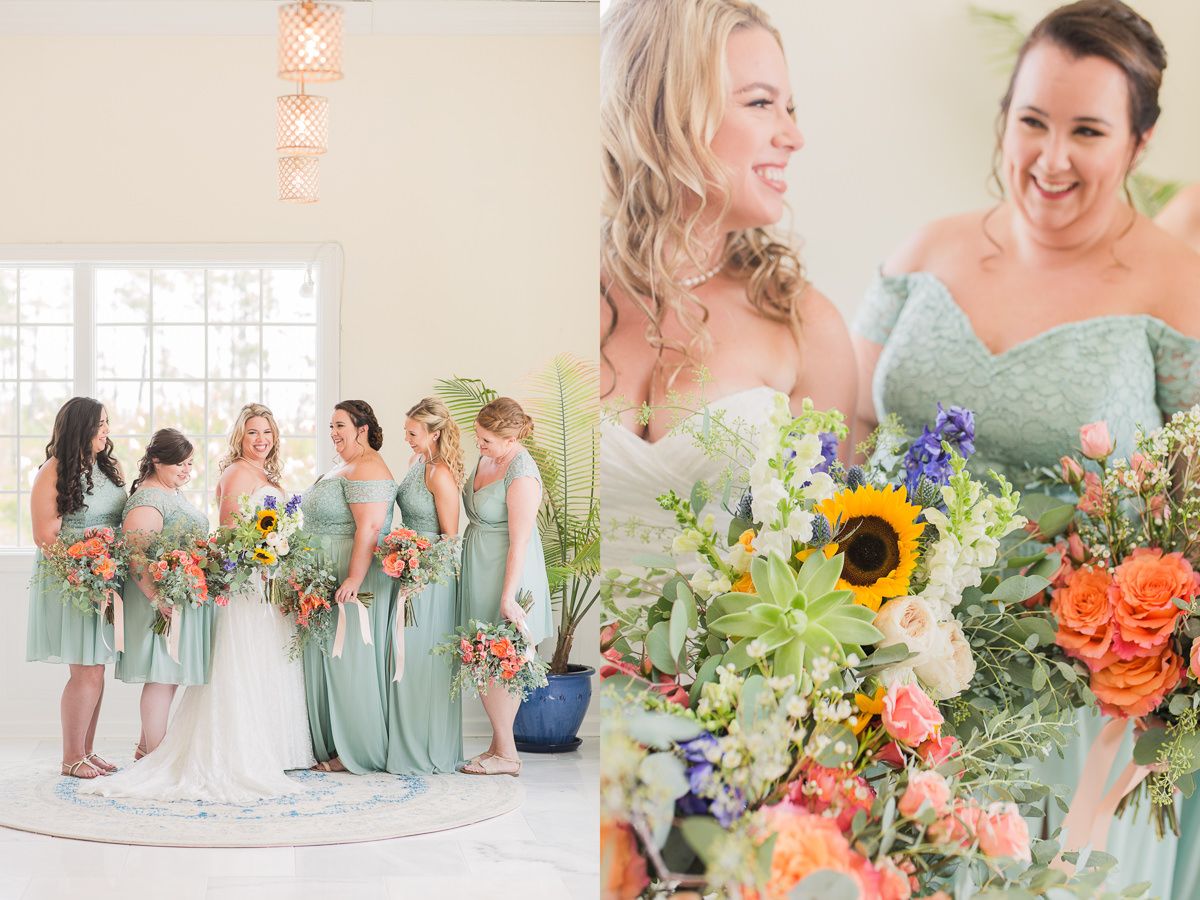 colorful sunflower bright orange yellow red bridesmaids bouquet pictures 