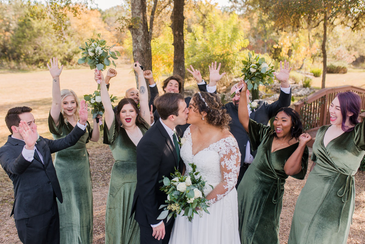 wedding party bridesmaid groosmen dance celebrate fun photo