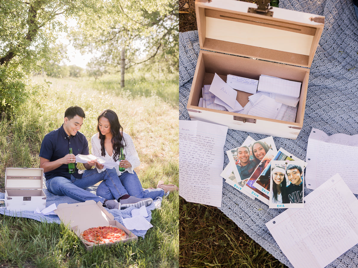 love note engagement photos picnic