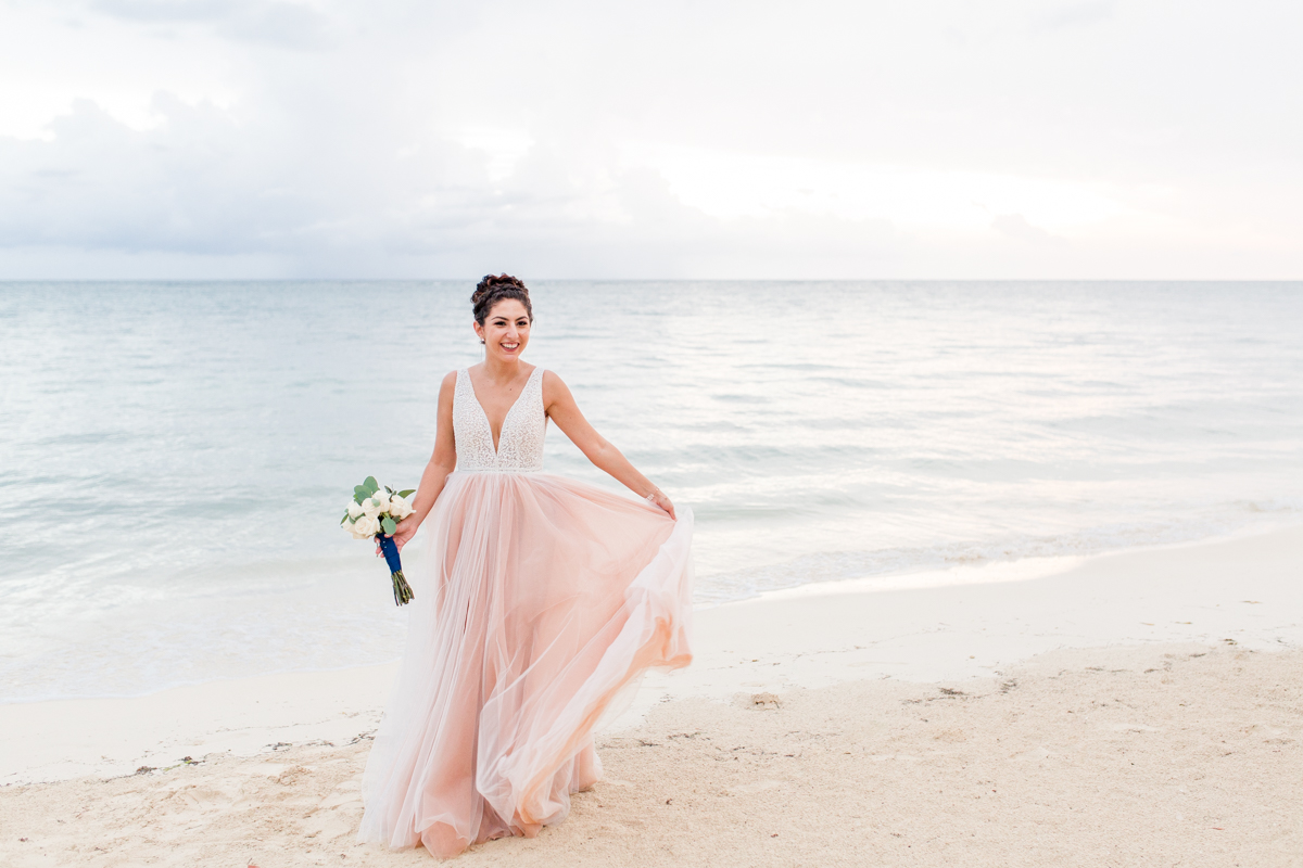 Blush Wedding Dress on the Beach 