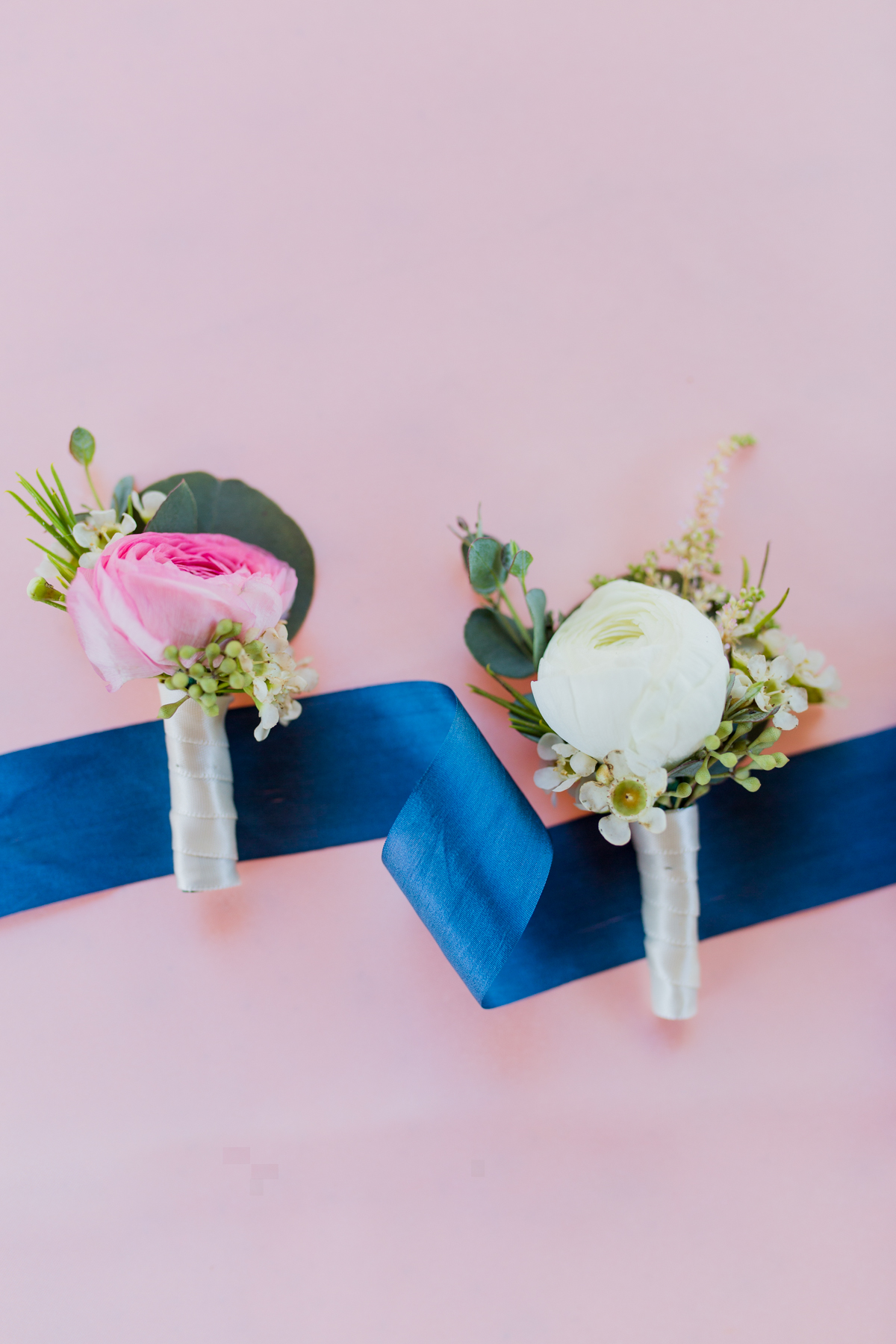 Pink and blue wedding details
