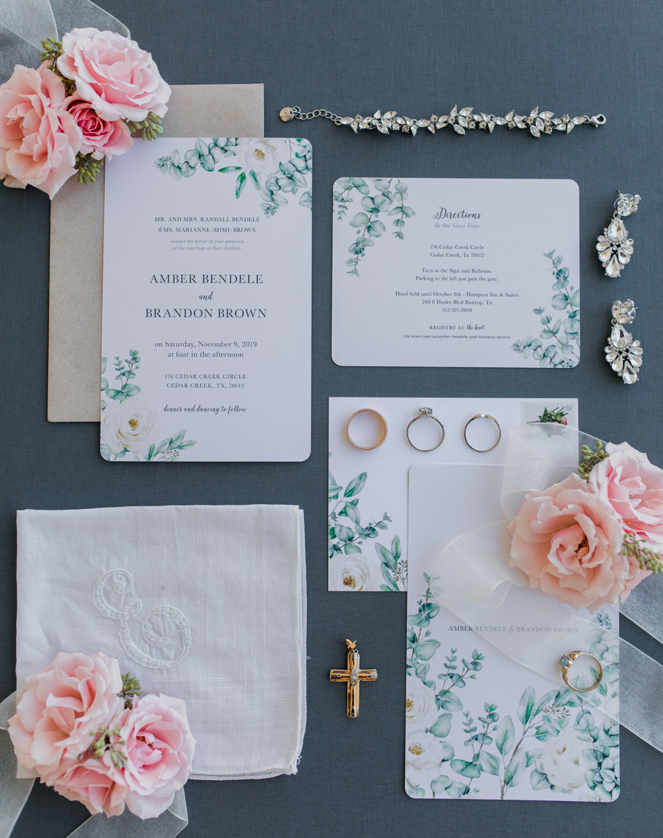 Pink Teal Bridal Detail Pictures invitation stationary design flatlay