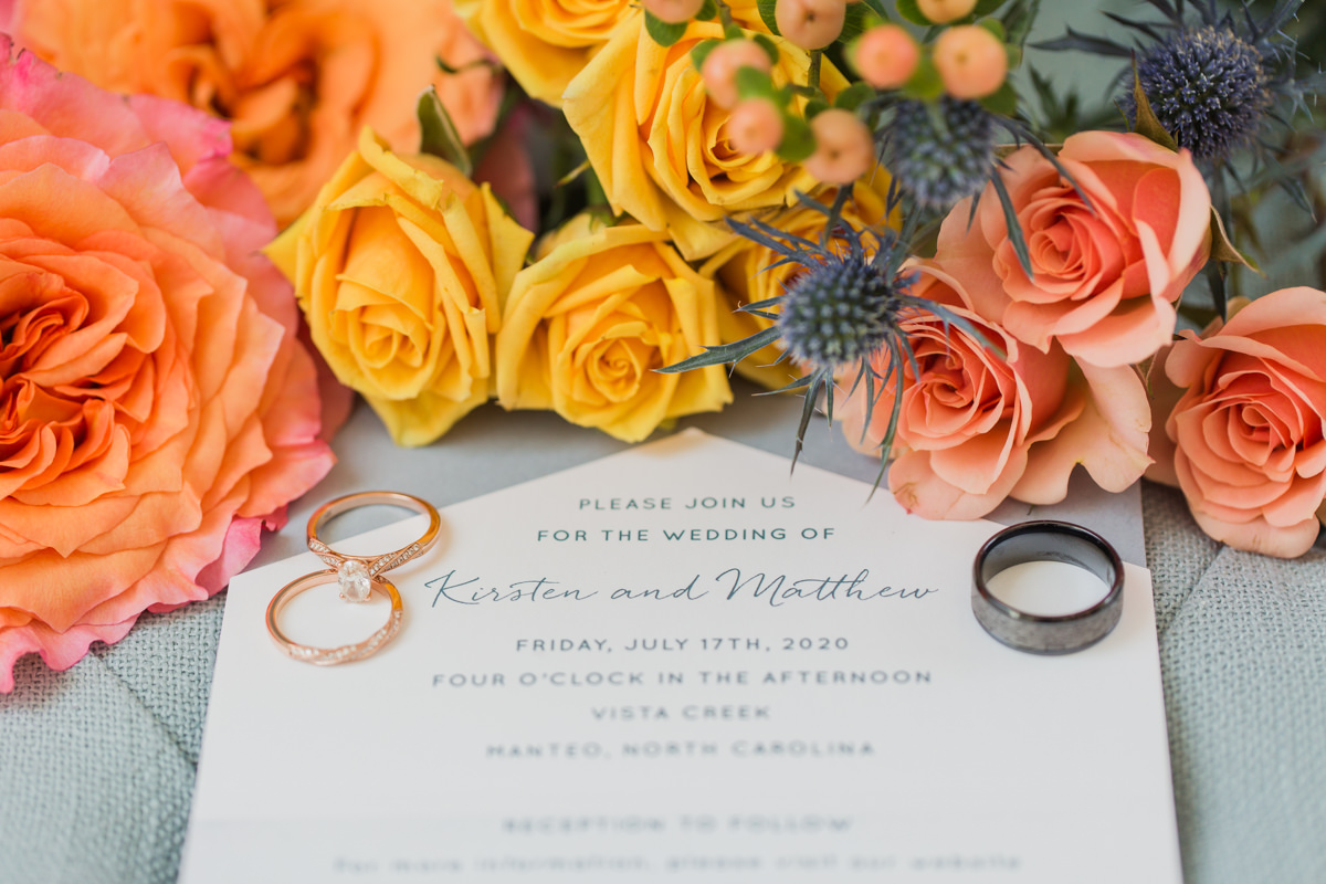 colorful bright orange yellow red wedding detail photos