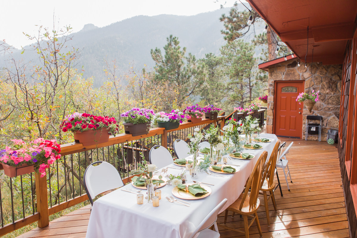 mountain cabin wedding florals reception decor