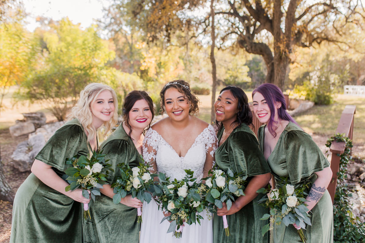 green velvet bridesmaid dress