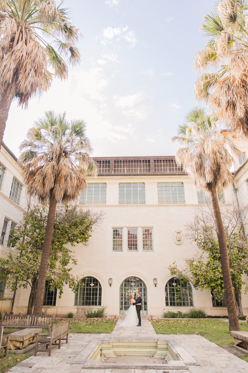 UT Campus Courtyard Bride & Groom