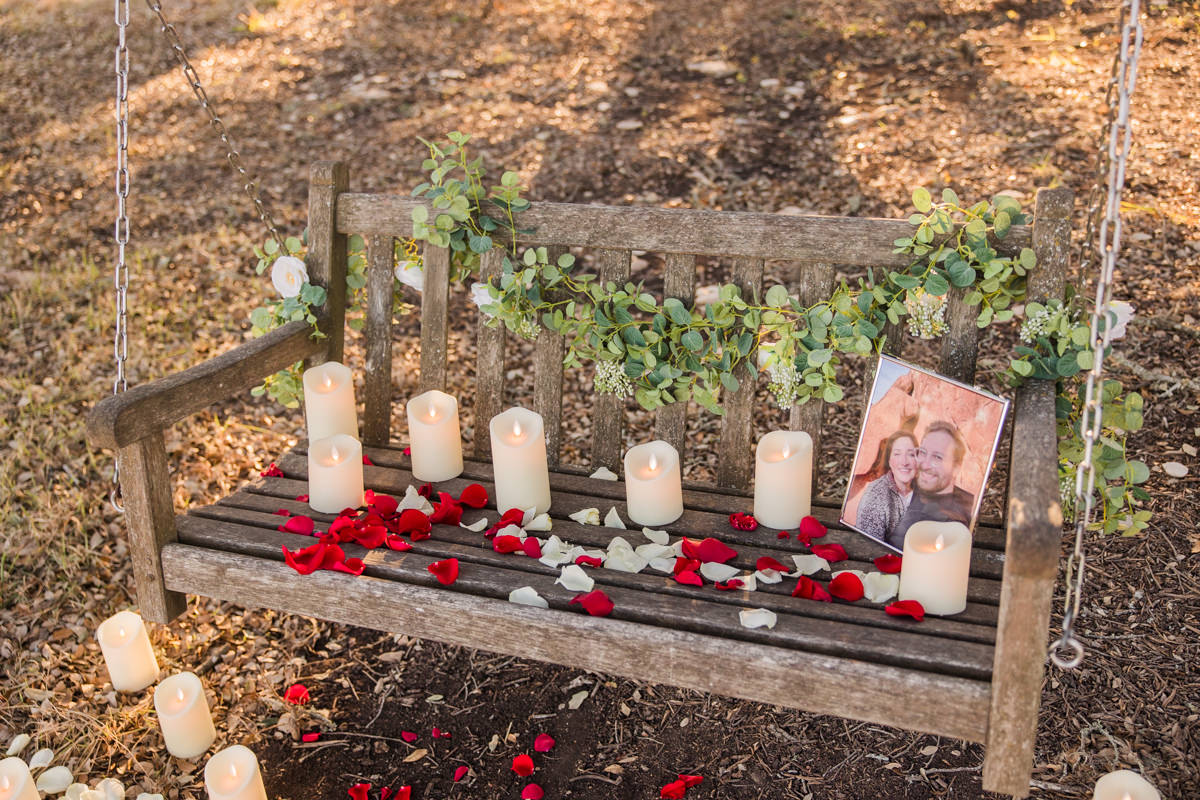 Fall Creek Vineyards Marriage Proposal decorations roses candles 
