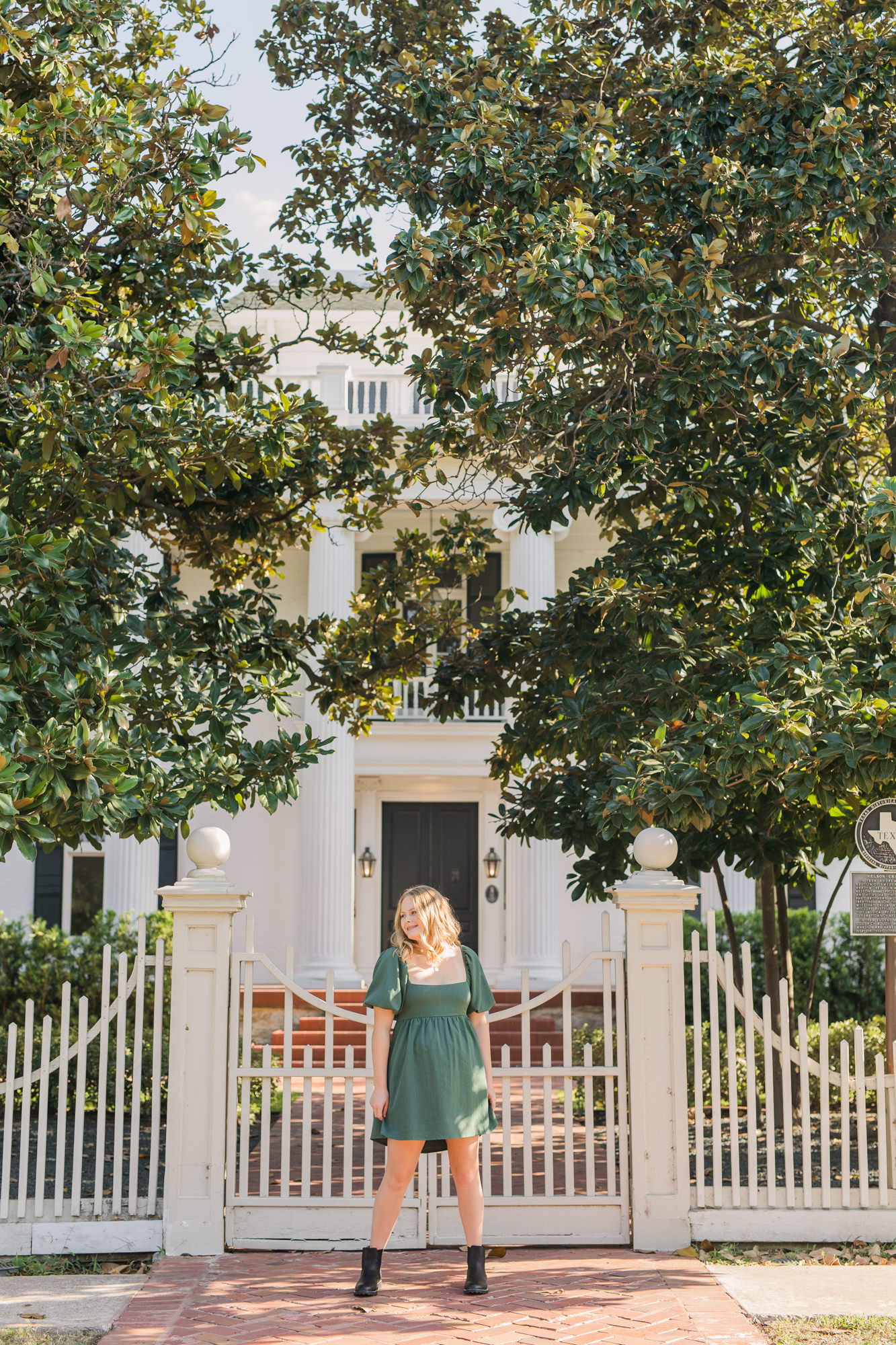 Downtown Round Rock Senior Photos, Woodbine Mansion venue