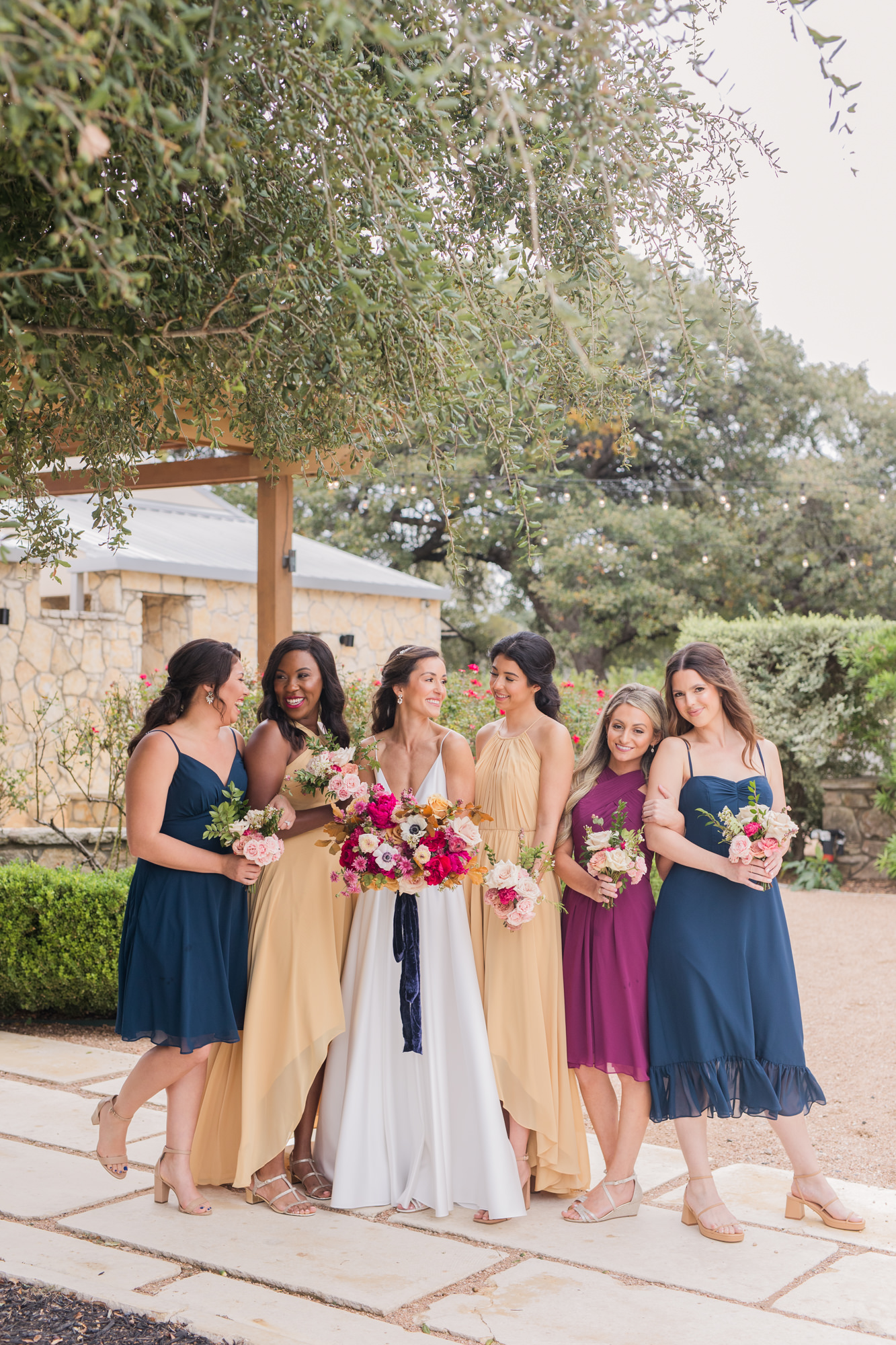 fall bridesmaid dresses yellow blue purple