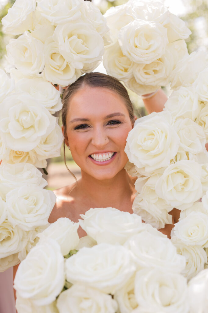 bride with flowers around her face