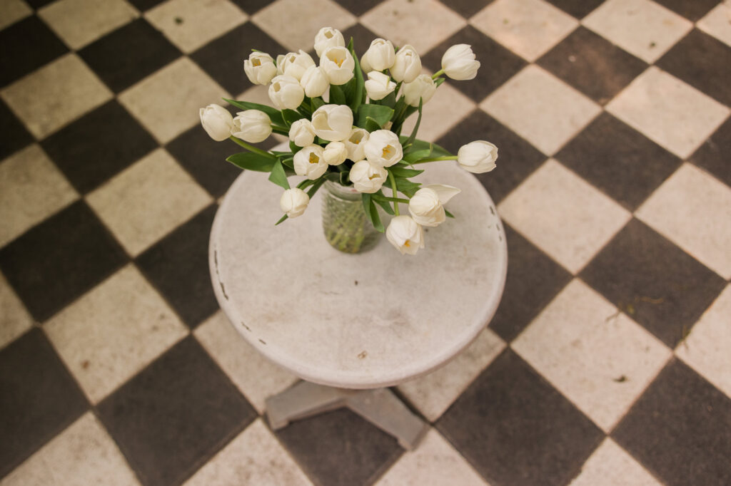 white tulips proposal decoration