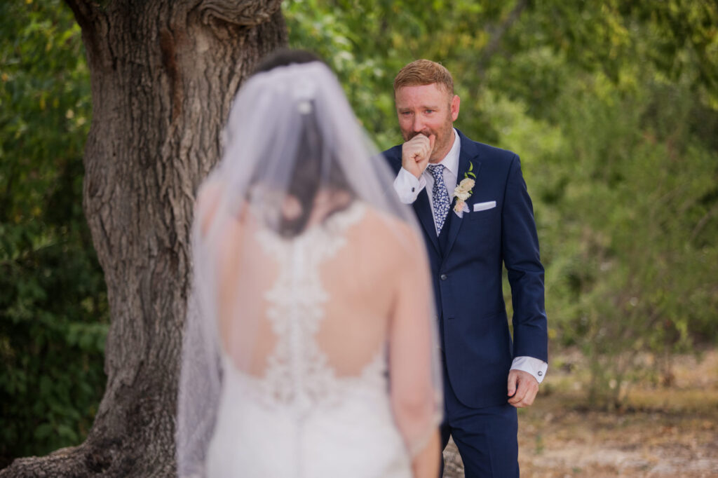 emotional first look bride groom