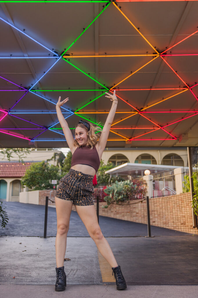 Neon senior photos on south congress