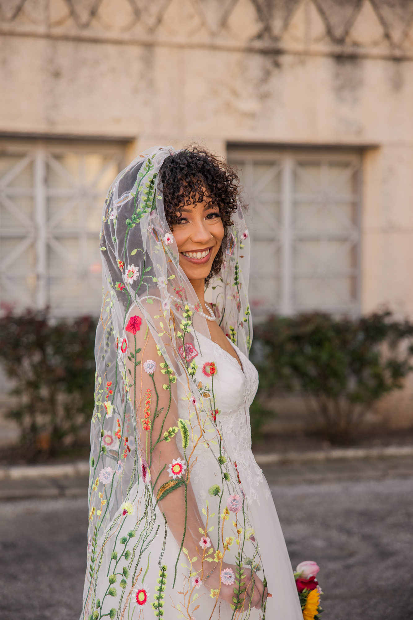 colorful floral embroidered veil