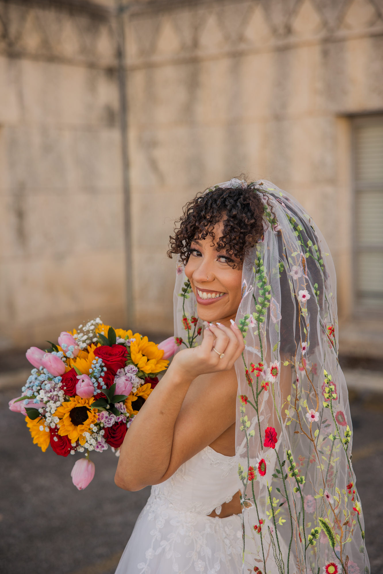 colorful floral embroidered veil