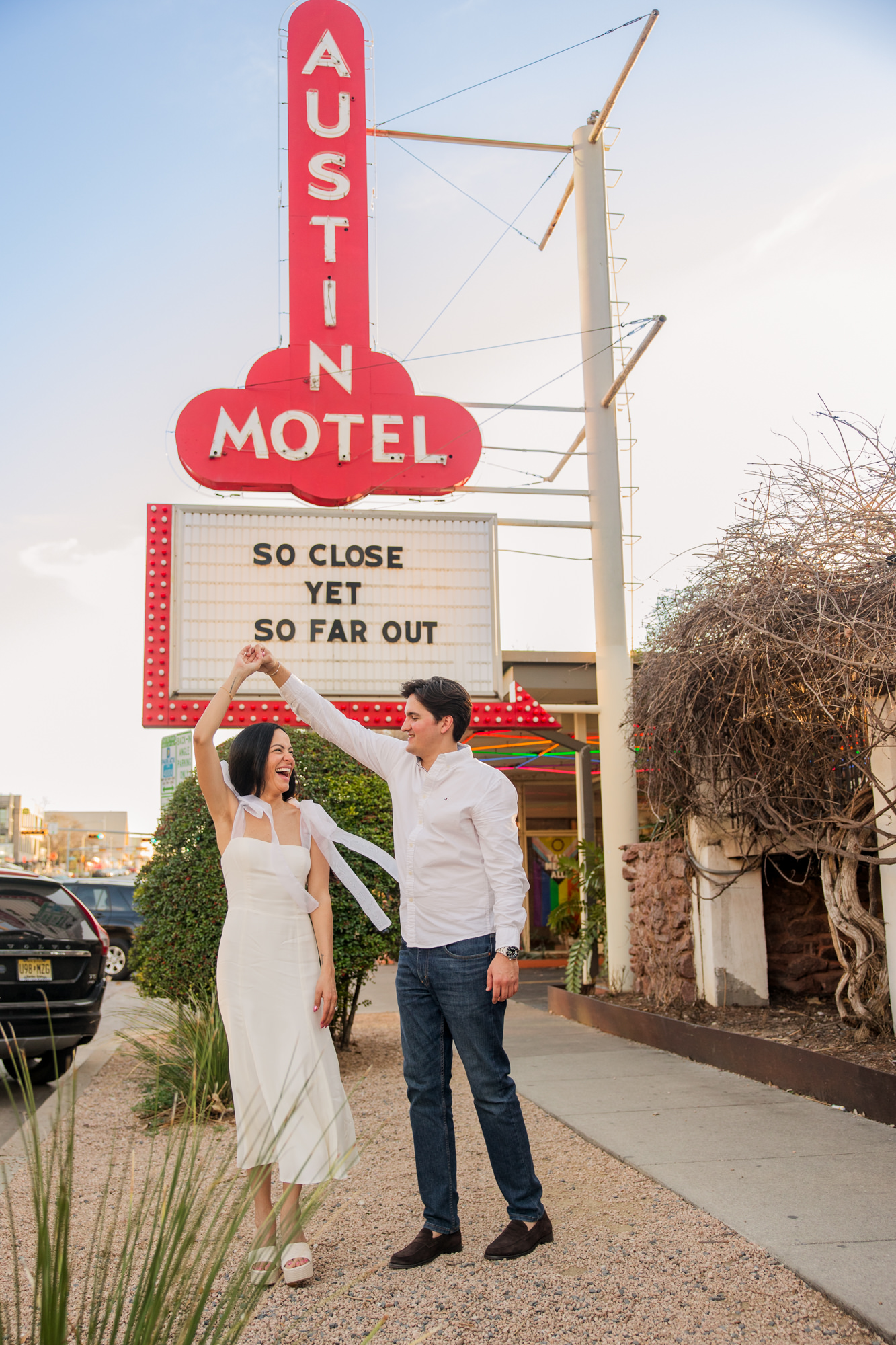 Austin Motel Sign | So Close Yet So Far Out | Colorful South Congress Engagement Photos