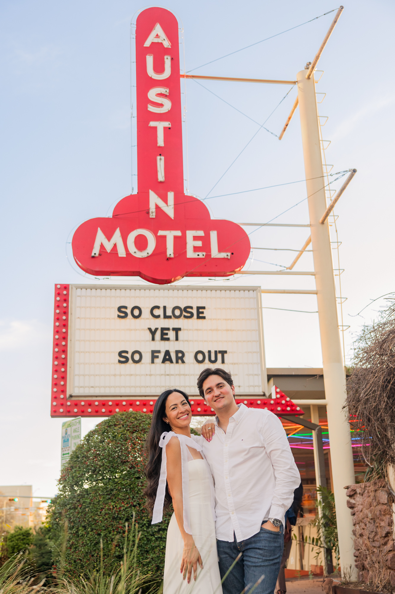 Austin Motel Sign | So Close Yet So Far Out | Colorful South Congress Engagement Photos