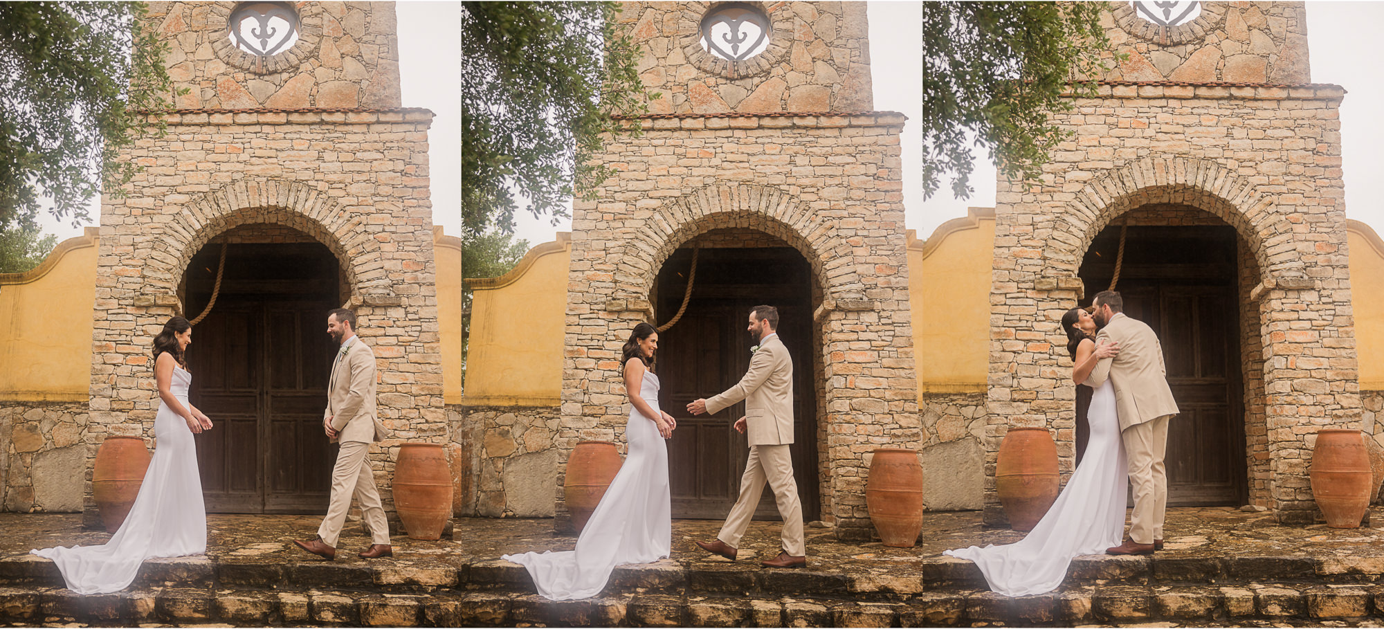 first look in front of chapel