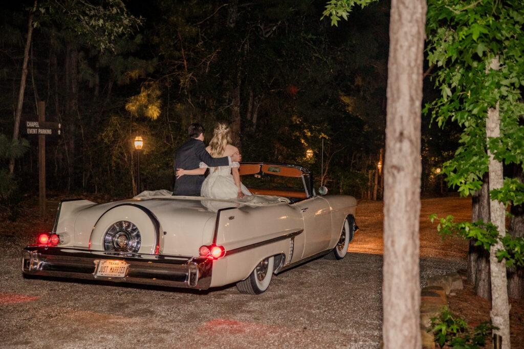vintage getaway car wedding exit