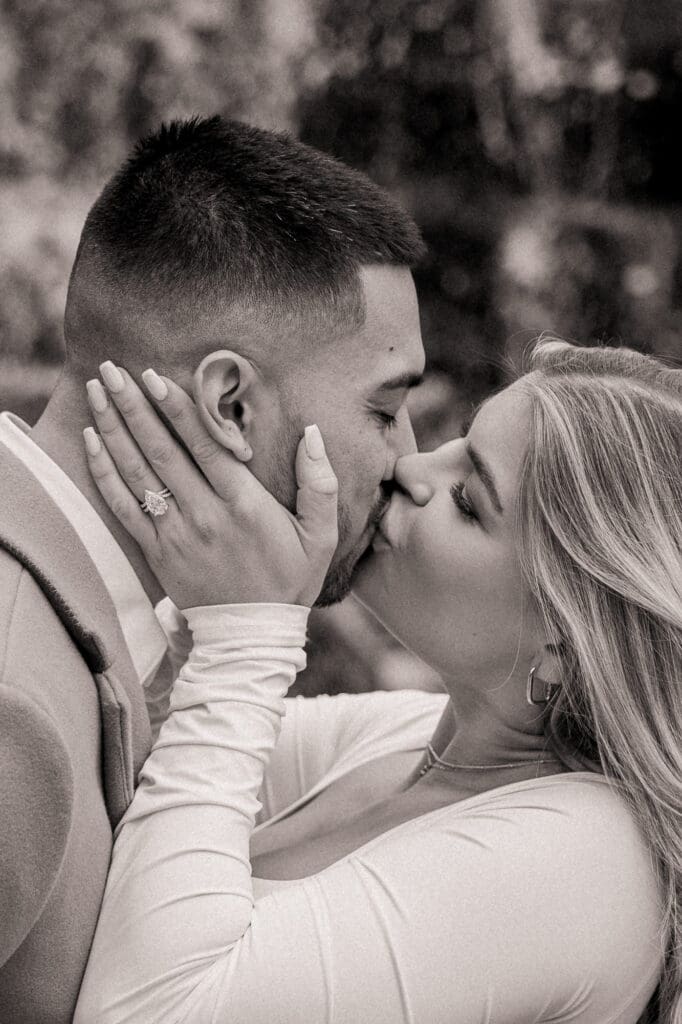 engagement ring photo, black and white 