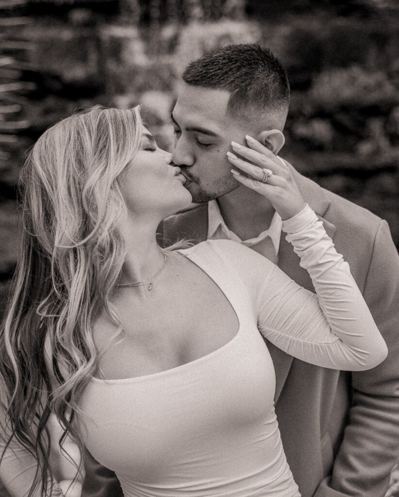 engagement ring photo, black and white 