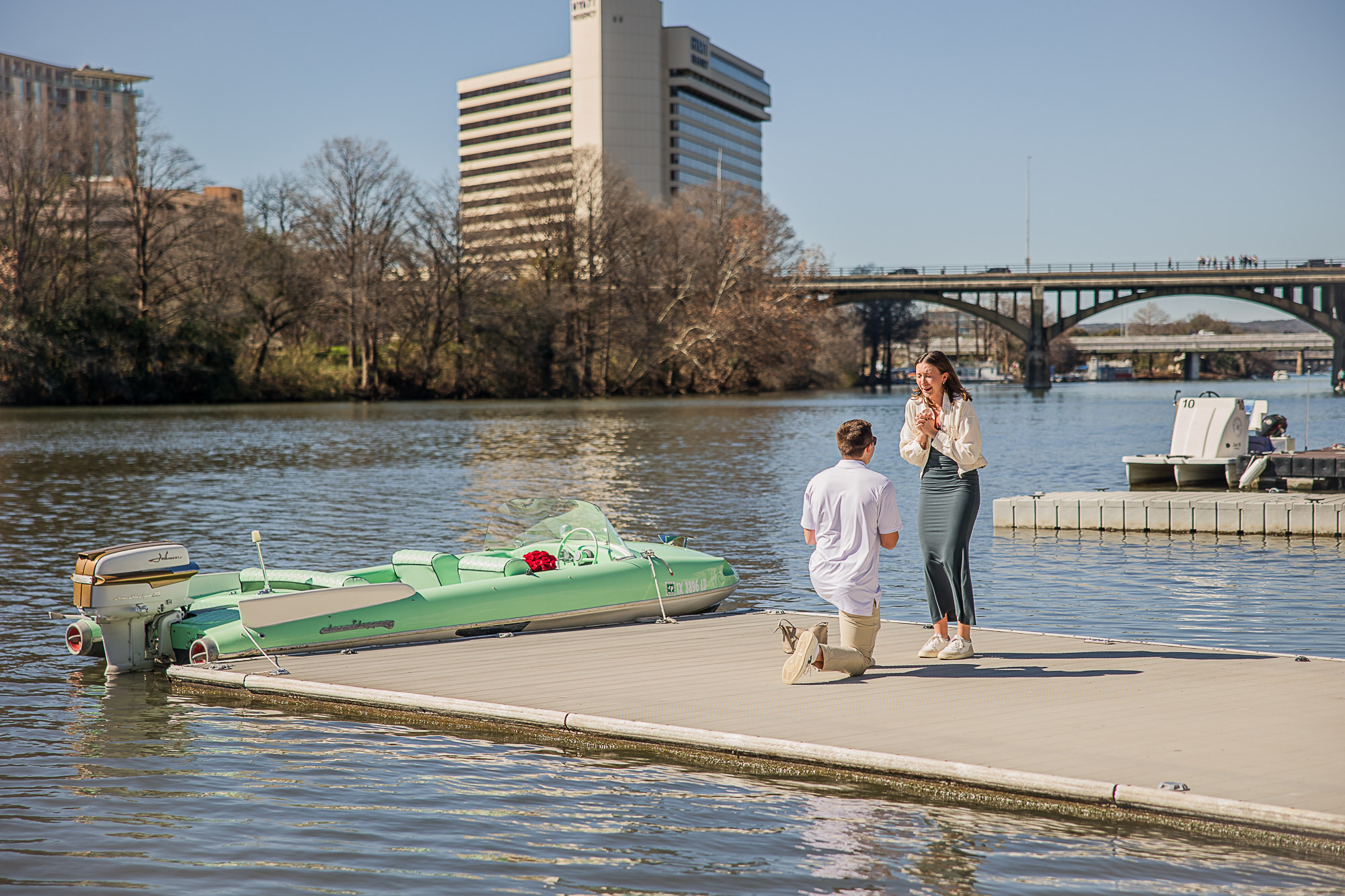 Downtown Austin Retro Boat Marriage Proposal