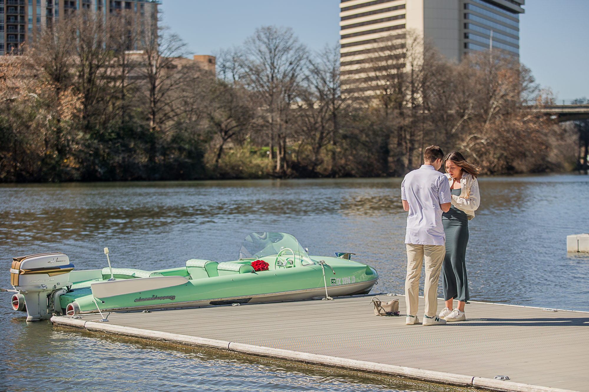 Downtown Austin Retro Boat Marriage Proposal