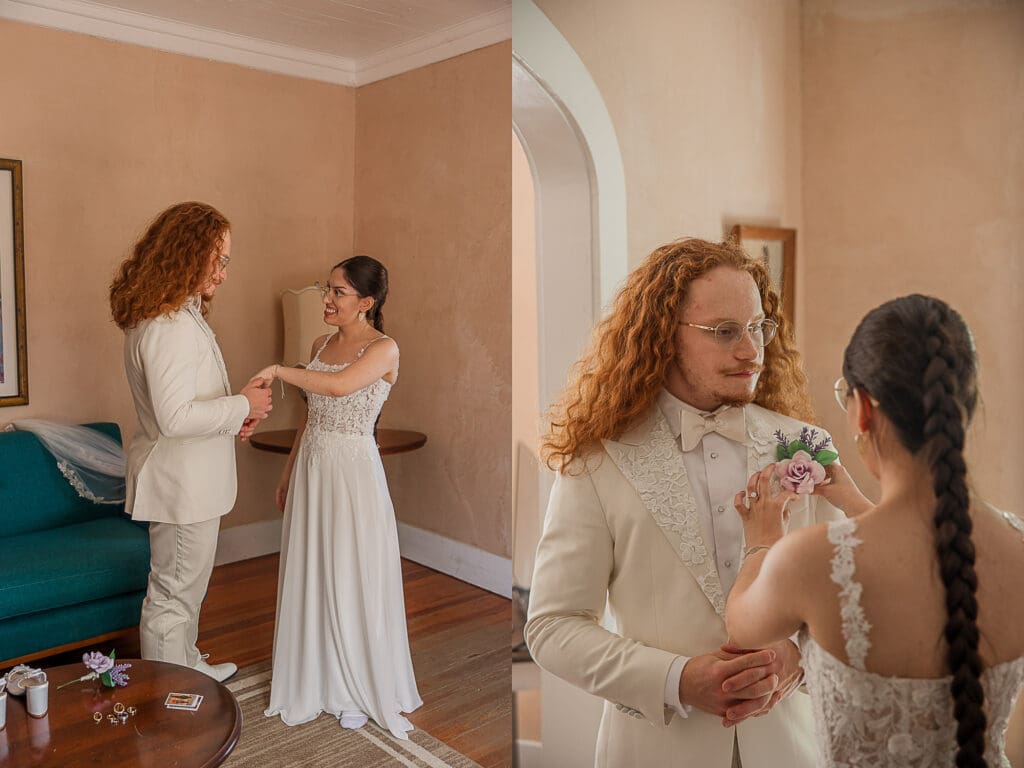 bride & groom get ready together