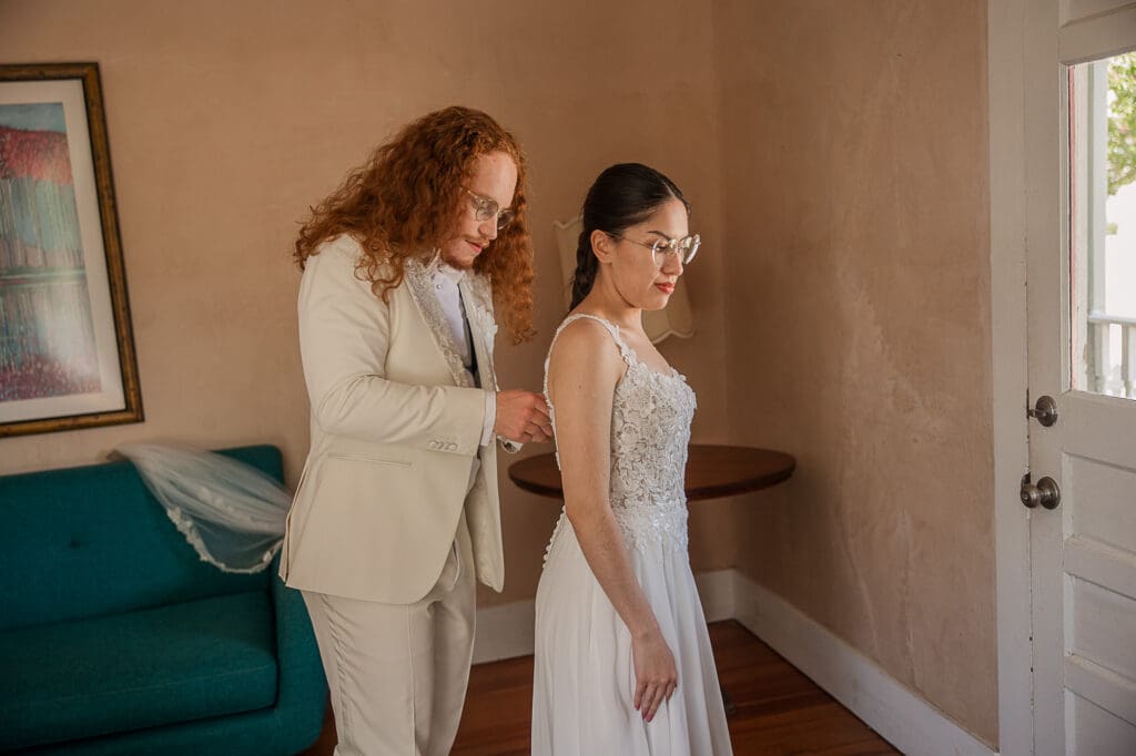 bride & groom get ready together