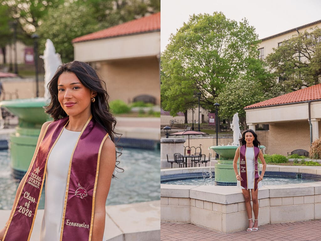 Texas State Grad fountain champagne popping photo