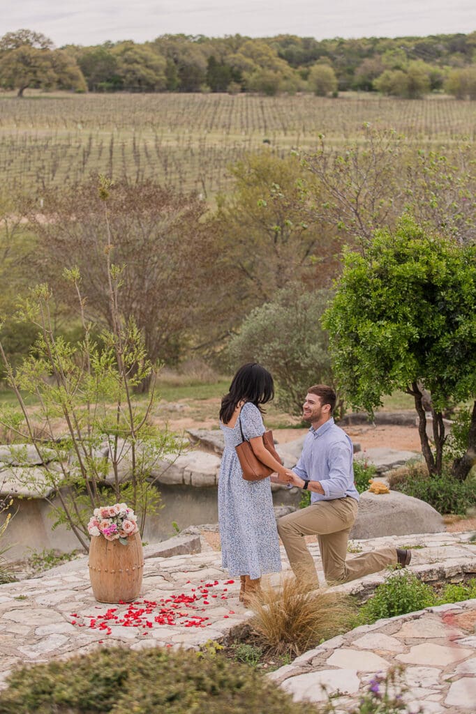Marriage proposal photos from Flat Creek Estate Winery in Marble Falls Texas