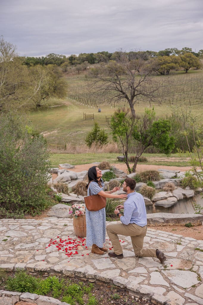 Marriage proposal photos from Flat Creek Estate Winery in Marble Falls Texas