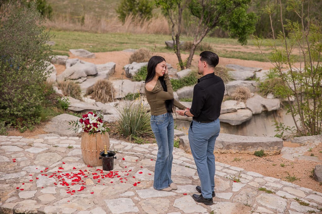 Marriage proposal photos from Flat Creek Estate Winery in Marble Falls Texas