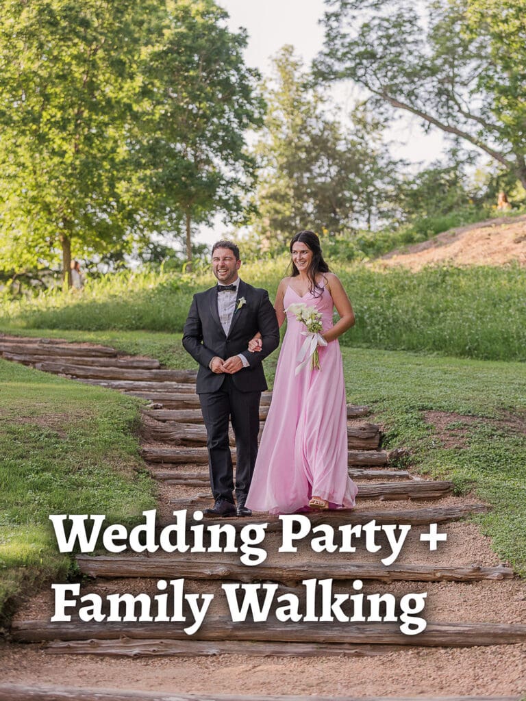 Photos I take during a wedding ceremony: wedding party and family walking