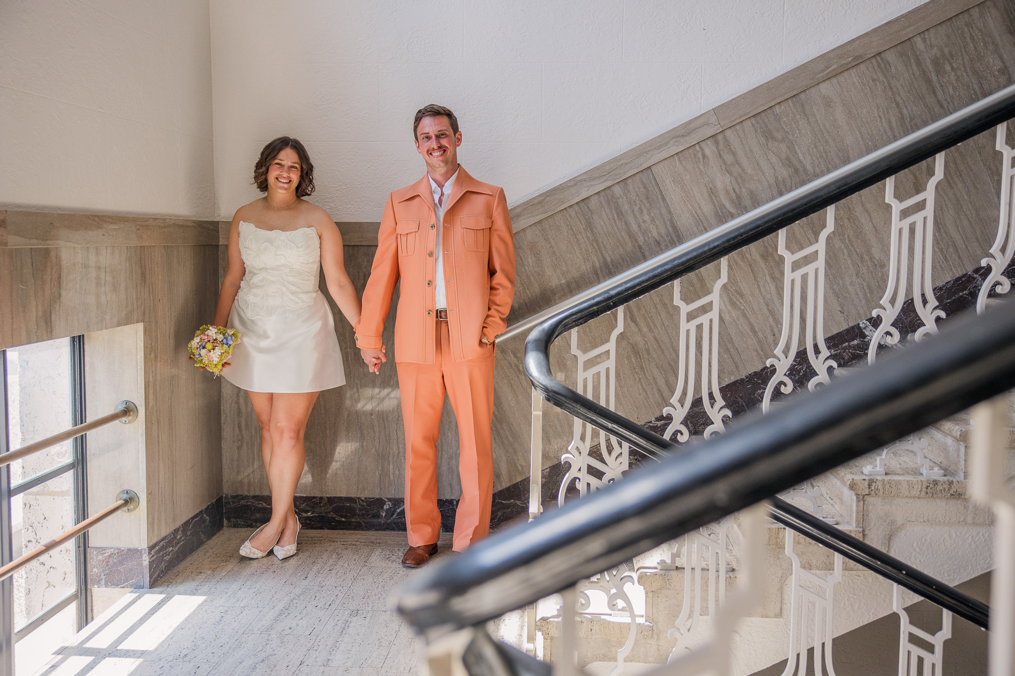 Retro Austin Courthouse Wedding, Precinct 5 marble staircase